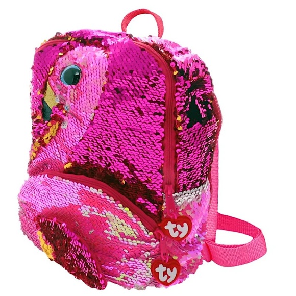 NWT Kid’s TY Fashion Gilda Color Changing Sequin Flamingo Backpack - Picture 1 of 12